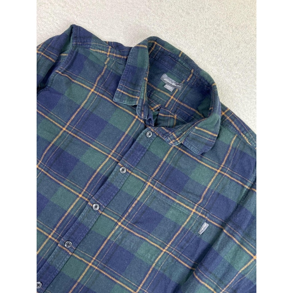 Eddie Bauer Shirt Mens Large‎ Green Blue Plaid Flannel Button Front Long Sleeve